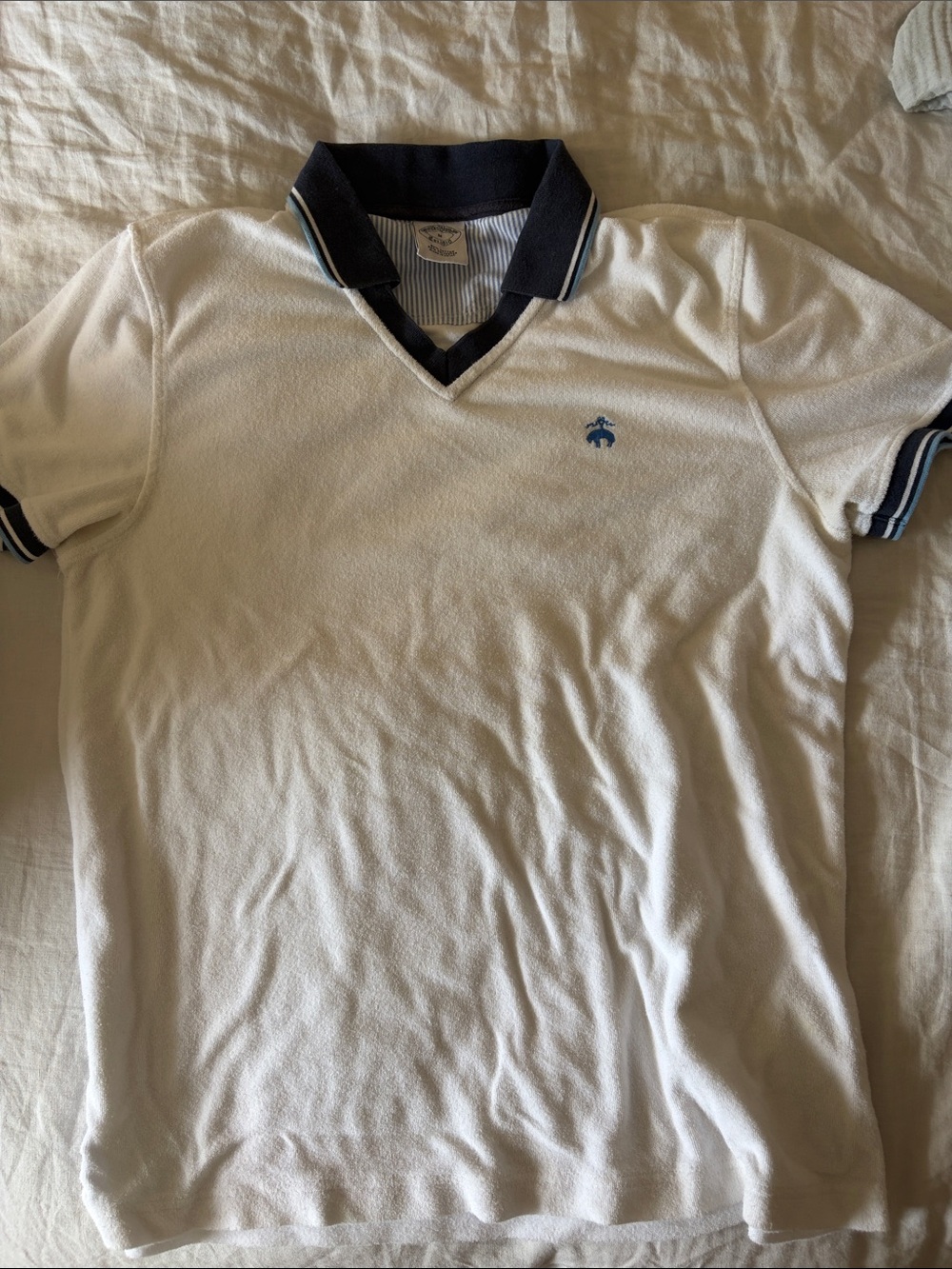 Brooks Brothers White Terry Polo with Navy Collar and Trim
